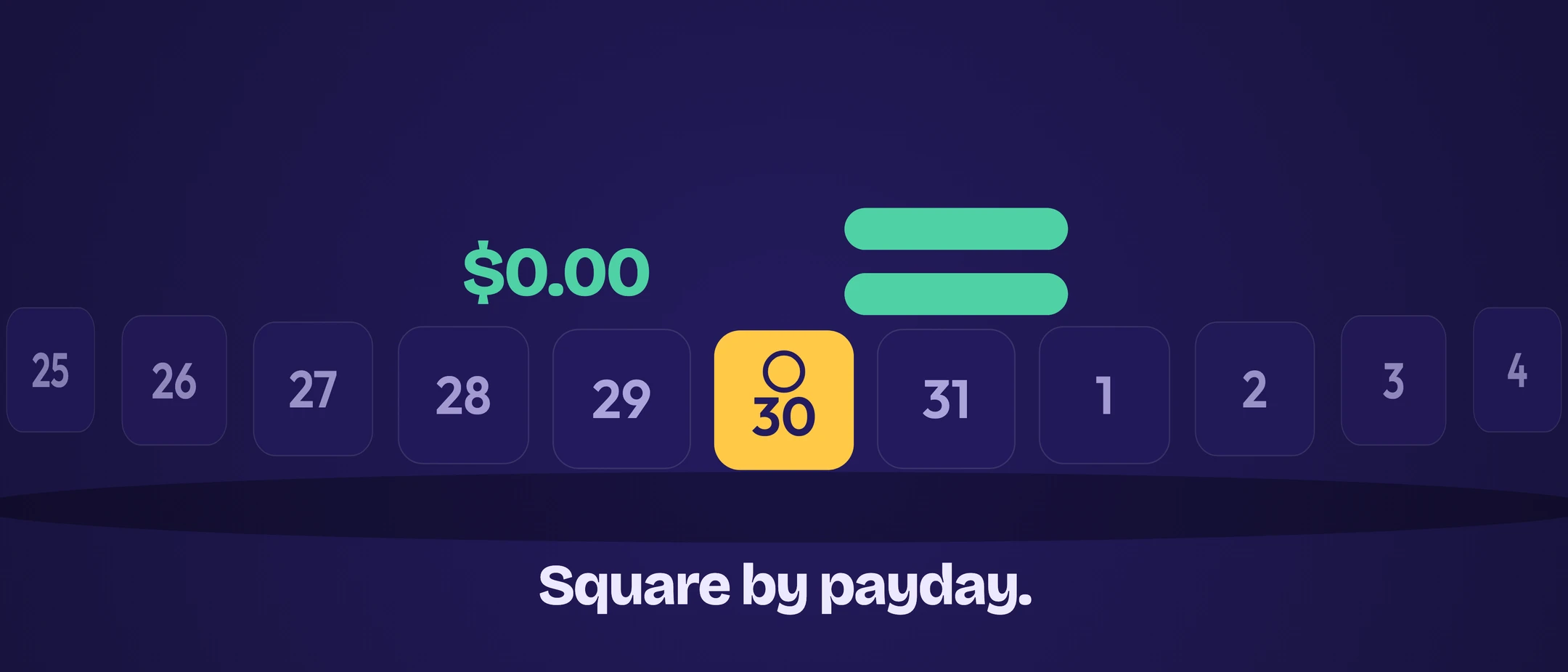 The payday wheel stops on day 30 with $0.00 left and the green square mark.